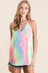 BiBi Tie Dye Terry Caged Neck Knit Camisole OutfitFlow